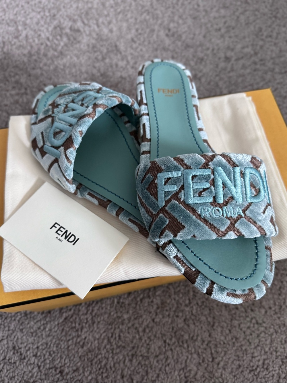 Fendi Sunshine Velvet Mule Sandals - Picture 3 of 4